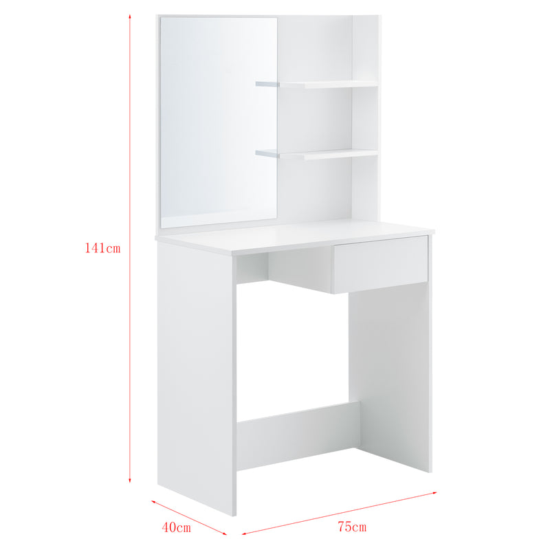 Maßskizze Frisierkommode Rustenburg 141x75x40 cm mit Spiegel und Schublade Weiß en.casa