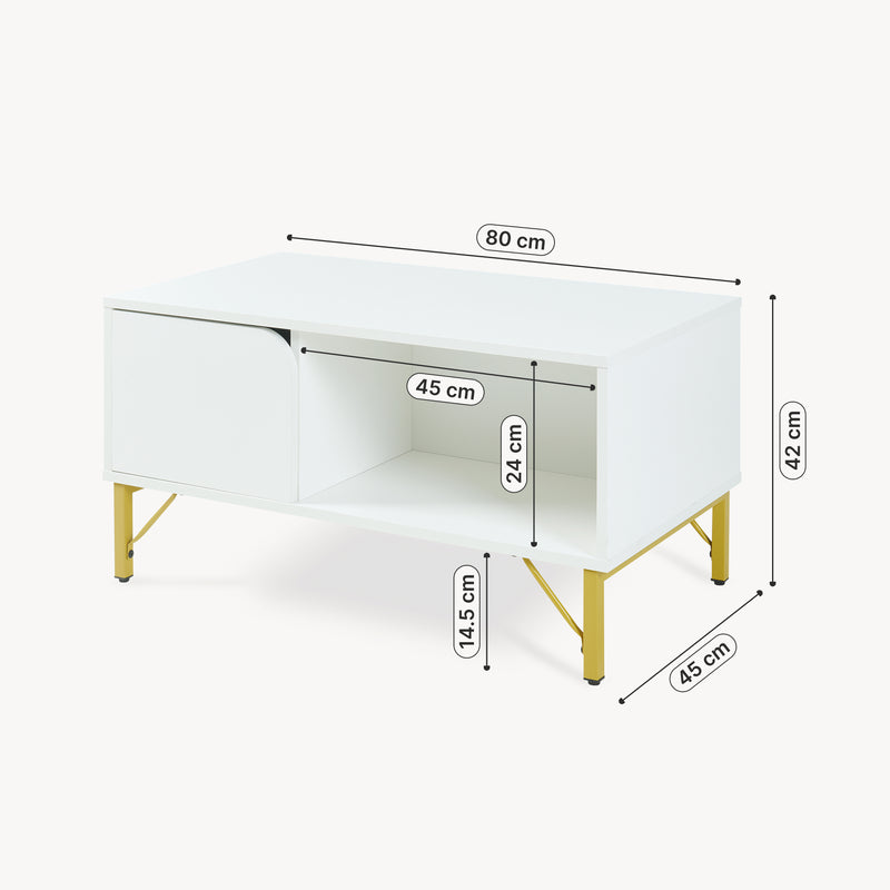 Maßskizze Couchtisch Reyri 80x45x42 cm Weiß/Goldfarben