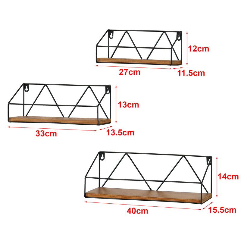 Maßskizze Wandregal Kolding 3tlg. verschiedene Größen Dunkler Holzton en.casa
