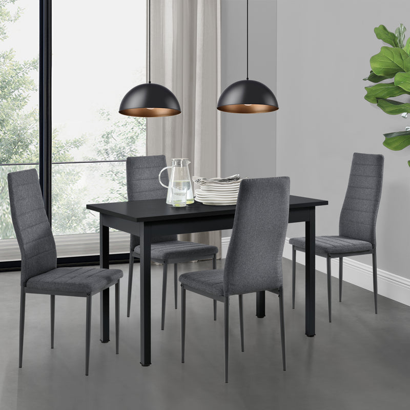 Maßskizze Essgruppe Honningsvåg 5-tlg. mit 120x60 cm Tisch und 4 Polsterstühlen en.casa