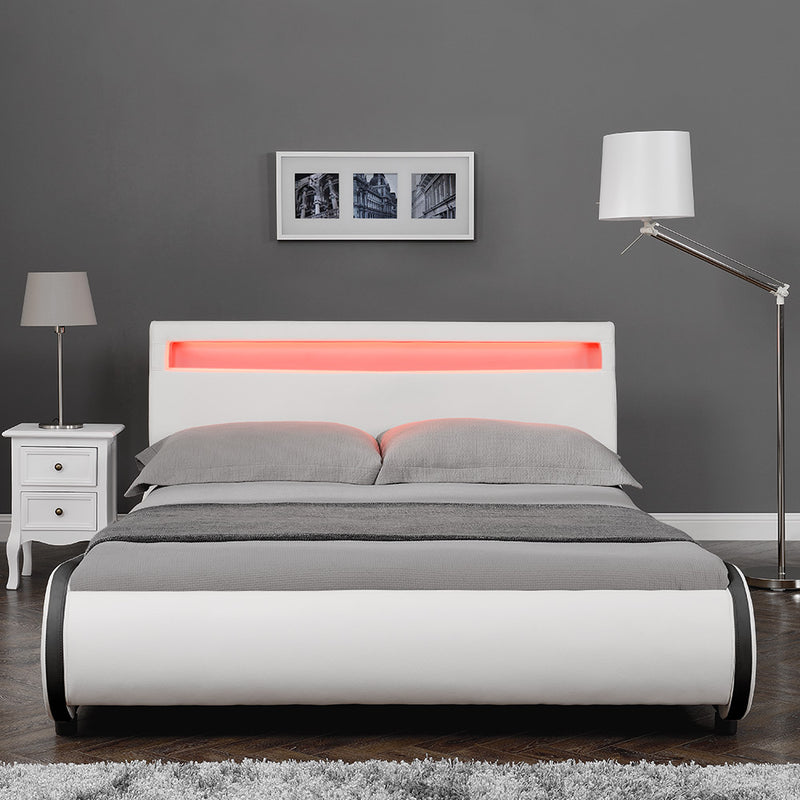 Maßskizze CORIUM LED Kunstlederbett Valencia mit Matratze (140/180x200) in 7 Farben