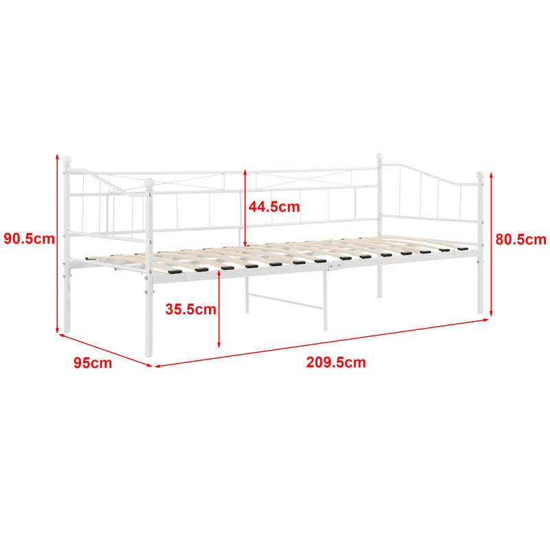 Maßskizze Metallbett Arjeplog 90x200 cm bis 150 kg versch. Farben en.casa