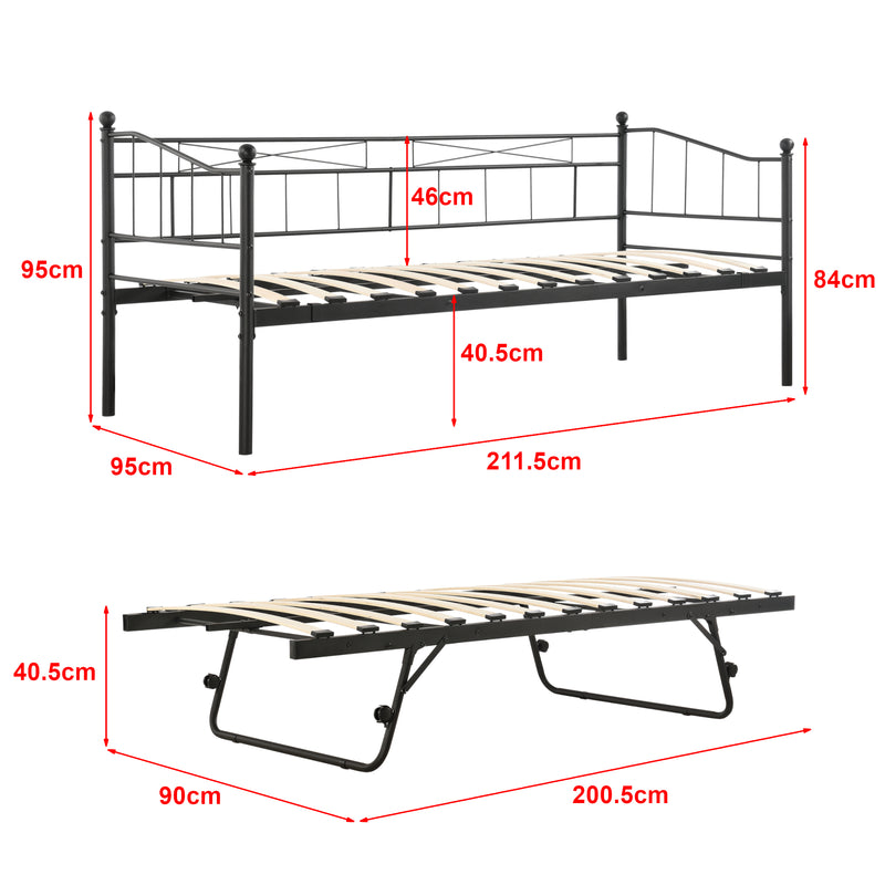 Maßskizze Metallbett Skutskär 90x200cm en.casa