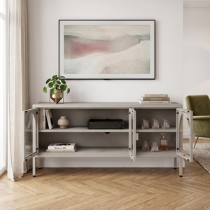 Vitrinen-Sideboard Klippestad Stahl 118x35x55 cm Kamelfarben [en.casa]
