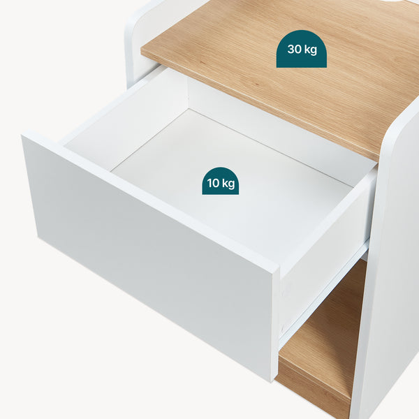 Nachttisch Kuorshare 55x42x37 cm Weiß/Eicheoptik [en.casa]