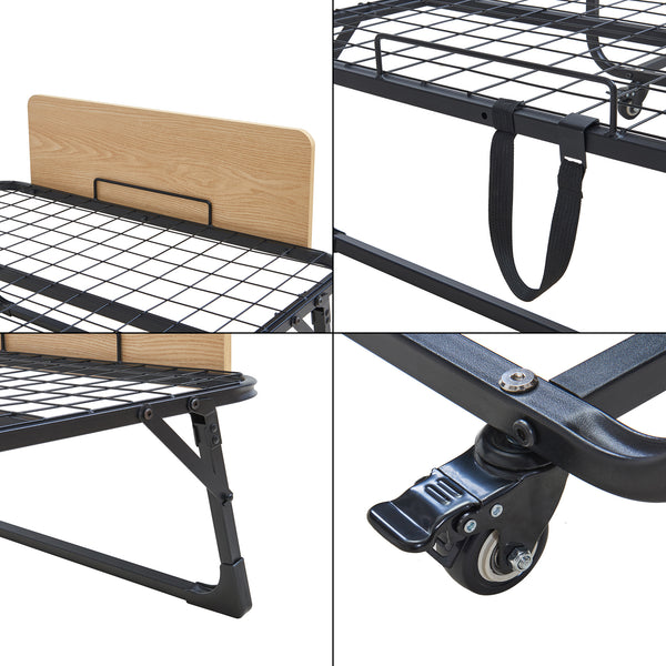 Metall-Klappbett Lustendi mit Matratze 200x90cm Schwarz/Eicheoptik [en.casa]