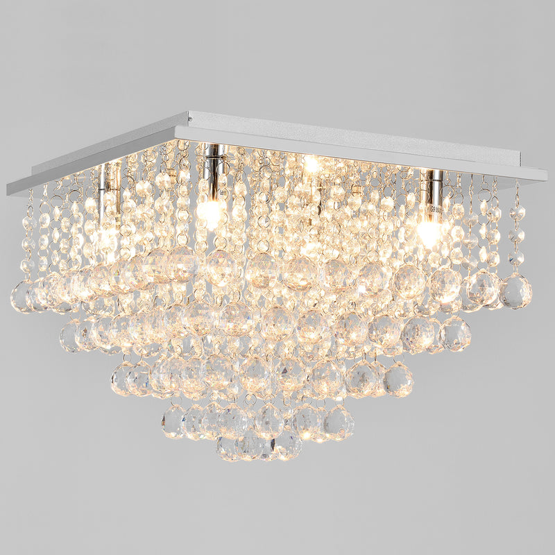 Maßskizze Kristall Deckenleuchte [38x38cm] Deckenlampe Lüster Zimmerlampe Chrom [lux.pro]