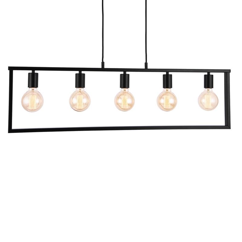 Maßskizze Hängeleuchte Metall Schwarz Deckenleuchte Leuchte 5-flammig Design [lux.pro]
