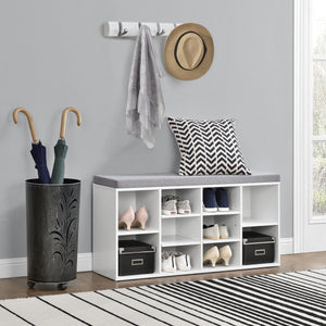 Schuhregal Ymir 103x30x48 cm 10 Ablageflächen Sitzbank Weiß/Grau en.casa