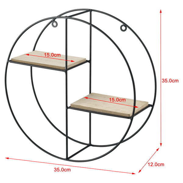 Wandregal Lily 35x12x35 cm Runddesign mit 2 Ablagen Schwarz en.casa