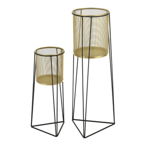 2er-Set Pflanzständer Roosdaal aus Metall Schwarz Messingfarben en.casa