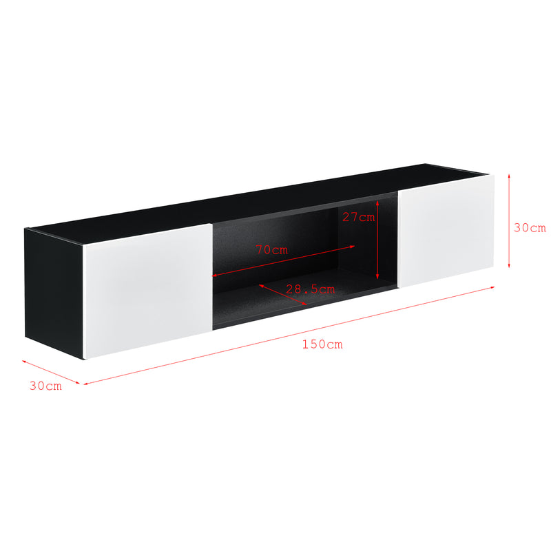 Maßskizze Hängeboard Thabong 150x30x30 cm mit LED Beleuchtung Schwarz/Weiß en.casa