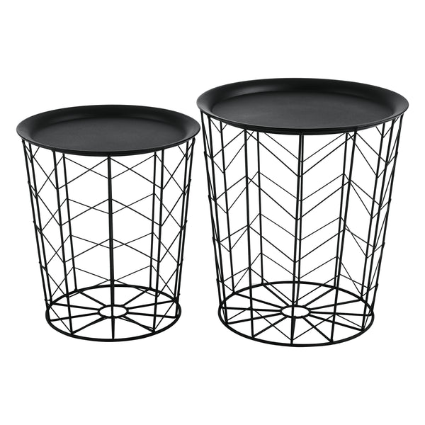 2er-Set Metallkorb Beistelltische Cerisey Schwarz en.casa
