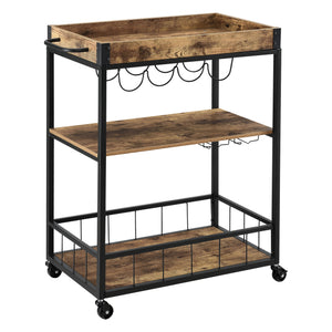 Servierwagen Thalwil 89,5 x 67 x 40 cm Rollwagen mit Flaschenhalter Schwarz/Holzfarben en.casa