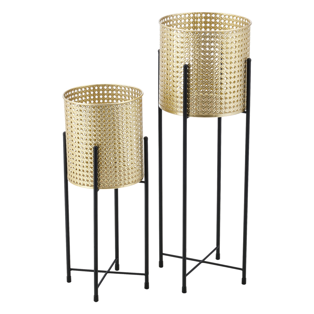 Blumentopf Ständer Mol 2 - tlg. Schwarz - Goldfarben en.casa - premiumXL