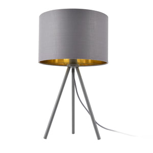 Tischleuchte Metz E14 Max. 40W Stoffschirm und Metallfüße Grau/Gold lux.pro