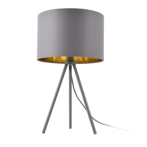Tischleuchte Metz E14 Max. 40W Stoffschirm und Metallfüße Grau/Gold lux.pro