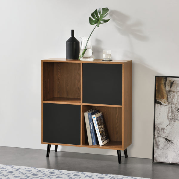 Beistellschrank Heby 93x80x30 cm Dunkler Holzton/Schwarz en.casa