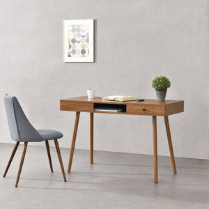 Schreibtisch Habo mit Ablage und Schublade 115x48x74cm Dunkler Holzton en.casa