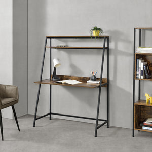 Schreibtisch Alvdal 143x105x51cm mit 2 Ablagen Schwarz Dunkler Holzton [en.casa]