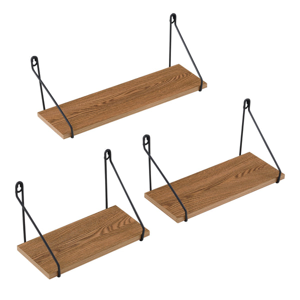 Wandregal Randers 3tlg. verschiedene Größen Dunkler Holzton en.casa