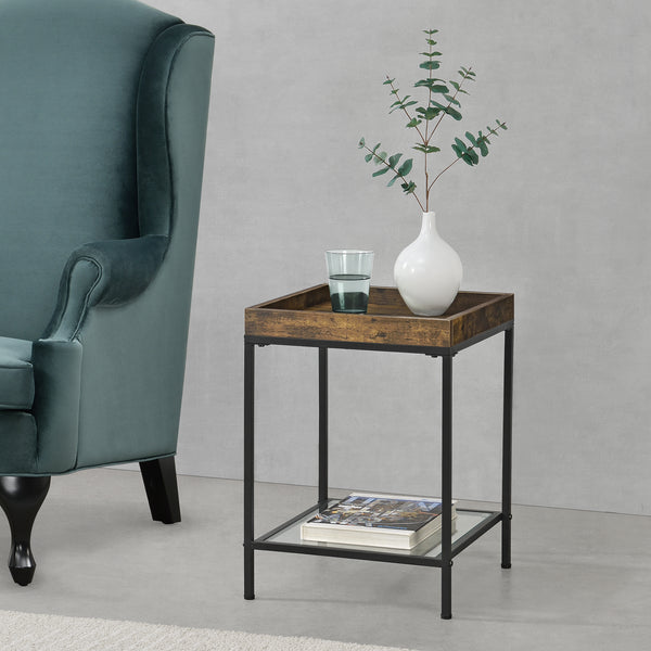 Beistelltisch Mariefred 55x40x40cm mit Ablage Dunkler Holzton [en.casa]