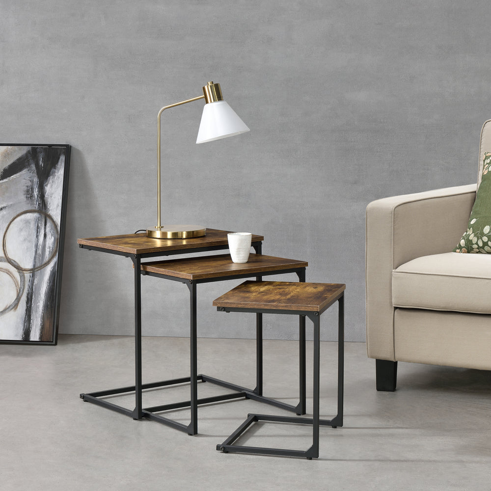 Beistelltischset Tjörn 3er Set Dunkler Holzton [en.casa]