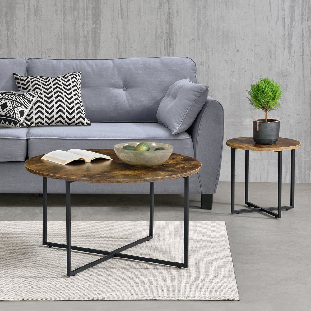 Tischset Härjedalen 2er Set rund Dunkler Holzton [en.casa] - premiumXL