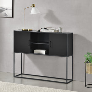 Sideboard Motala mit Ablage und Schranktüren Schwarz [en.casa]