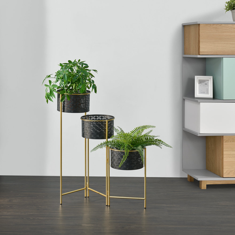 Blumenständer Kieldrecht 3 - tlg. Messingfarben Schwarz [en.casa] - premiumXL