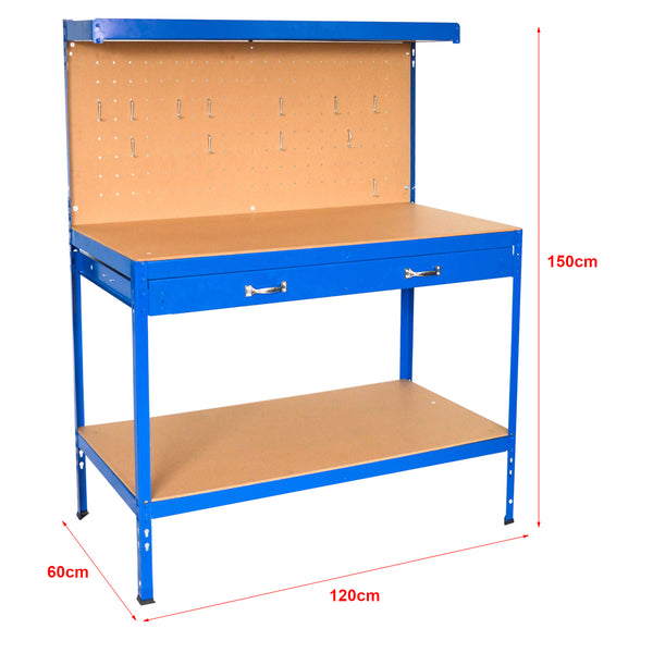 Werkbank Berching Stahlgestell 120x60x150cm Blau [in.tec]