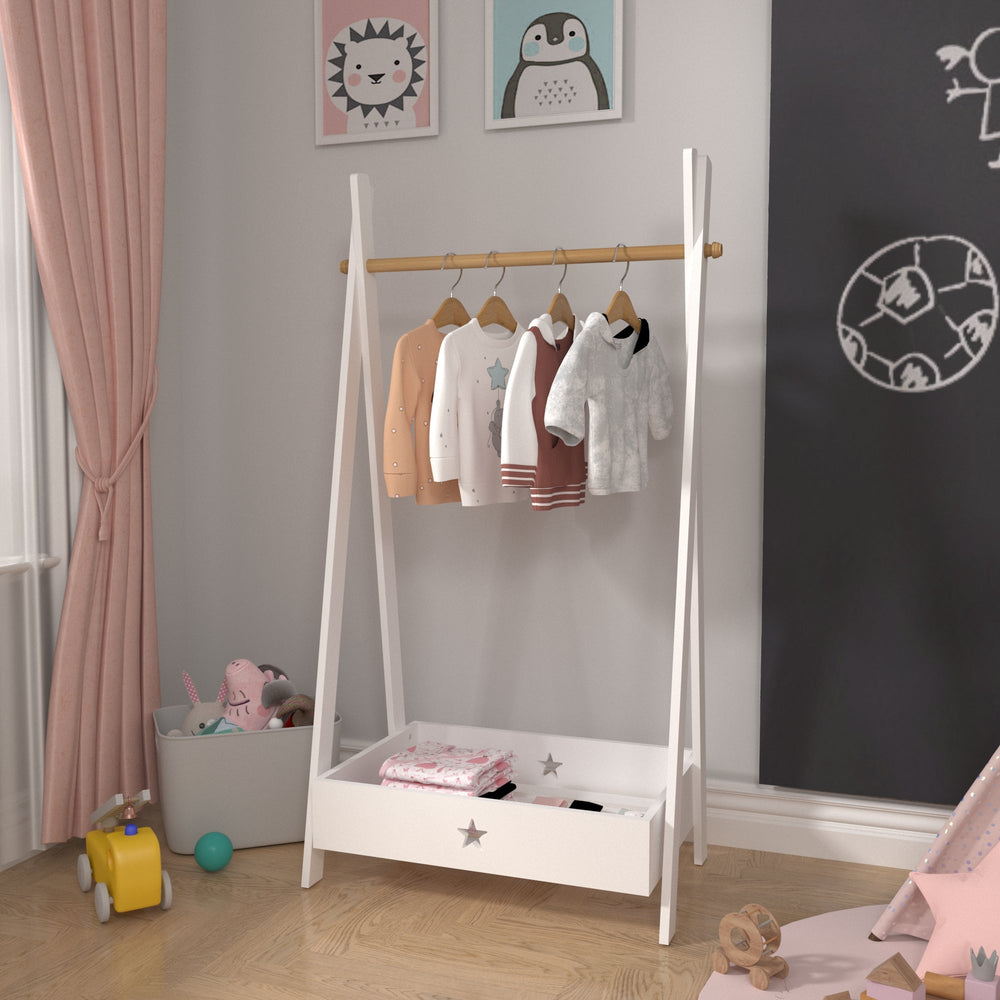 Kinder - Garderobe Laxe 126x73x43 cm Weiß/Natur [en.casa] - premiumXL