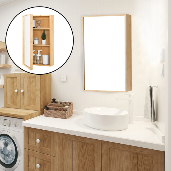 Spiegelschrank Ikorfat 60,5 x 35 x 14 cm Bambus Natur [en.casa]