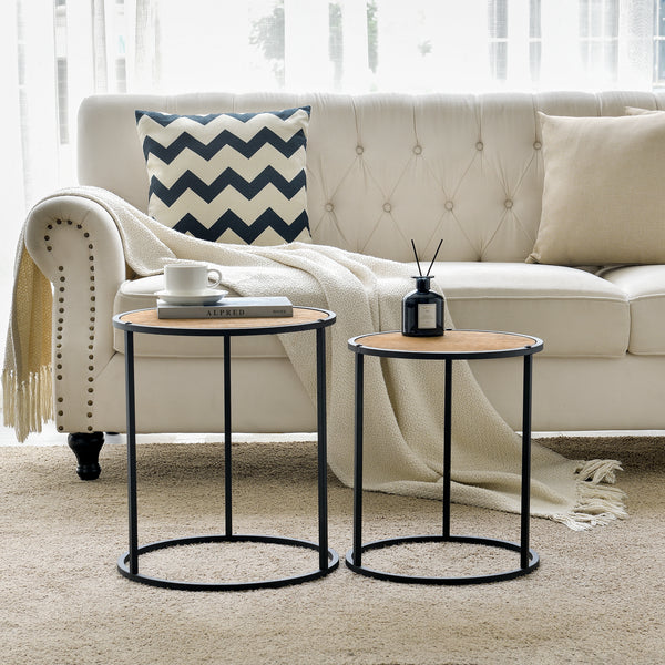 Satztisch Moriusaq im 2er Set rund Holz-Optik [en.casa]