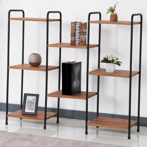 Standregal Birkerød mit 8 Ablageflächen 100 x 110 x 30 cm Schwarz / Walnuss-Optik [en.casa]