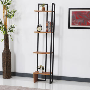 Standregal Bjergsted mit 4 Ablageflächen 150x36x21 cm Schwarz/Walnuss-Optik [en.casa]