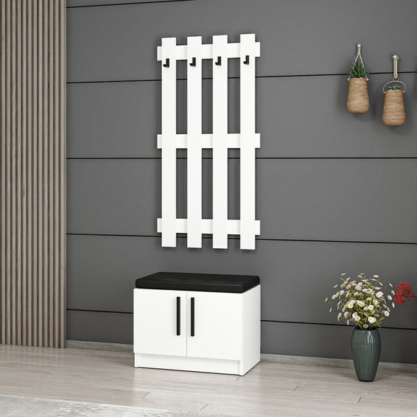 Garderobenpaneel mit Schuhbank Farum Weiß [en.casa]