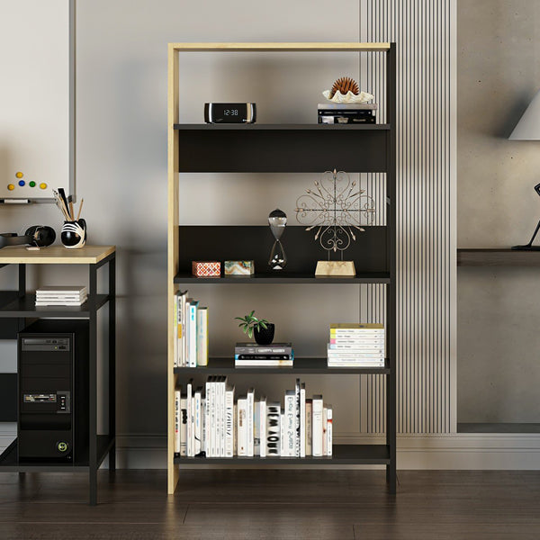 Bücherregal Herlev mit 4 Ablagen Artisan Eicheoptik / Schwarz [en.casa]