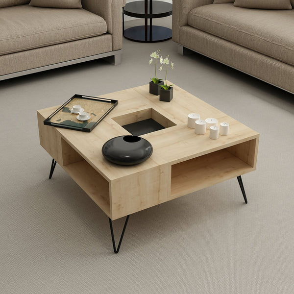 Couchtisch Gråsten mit Ablagefächern Saphir Eiche / Schwarz [en.casa]