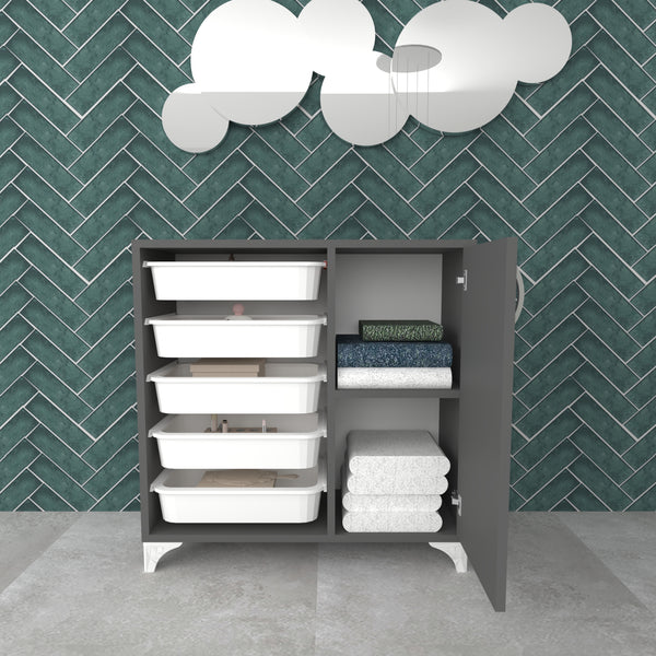 Beistellschrank Lødingen mit 5 Ablagekörben Anthrazit / Weiß [en.casa]