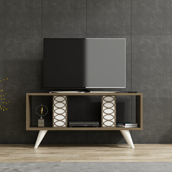 Fernsehtisch Ockelbo 45x90x30 cm Weiß / Walnuss [en.casa]