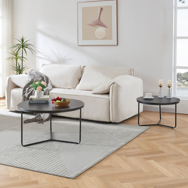 Satztisch Poxdorf 2-tlg. Marmoroptik, schwarz [en.casa]