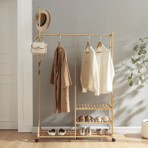 Rollbarer Garderobenständer Ikaalinen Bambus [en.casa]