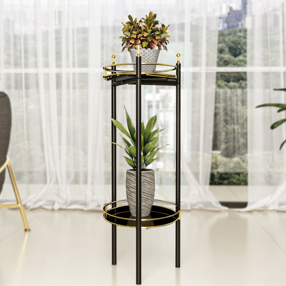 Blumenständer Oulainen 79x28x28cm Schwarz/Gold [en.casa] - premiumXL