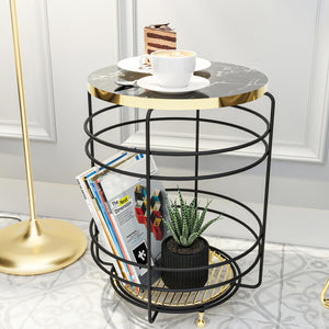 Korbtisch Padasjoki  Marmoroptik, schwarz [en.casa]