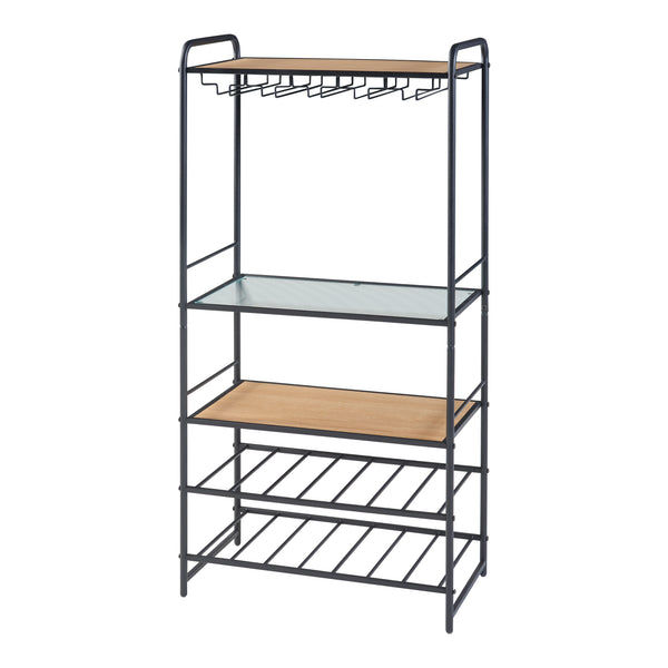 Weinregal Hustadvika 120x61x33cm Schwarz/Eiche [en.casa]