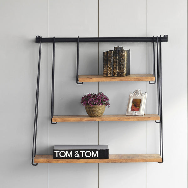 Wandregal Åmli 67x26x63cm Schwarz/Holzoptik [en.casa]