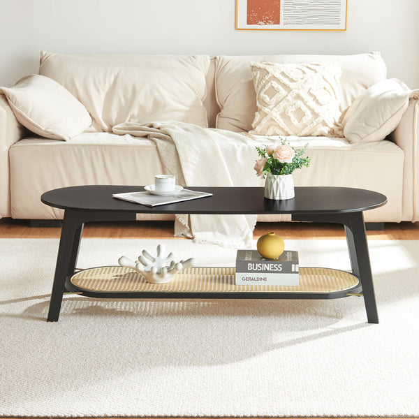 Couchtisch Taivalkoski 120x43x40 cm Schwarz/Rattanoptik [en.casa]