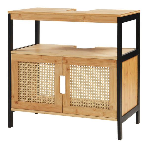 Waschbeckenunterschrank Tervola 60x60x35 cm Schwarz/Bambus [en.casa]