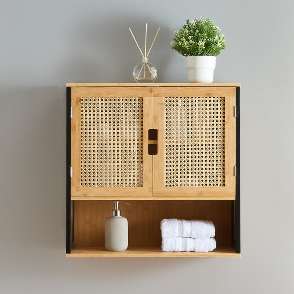 Bad-Hängeschrank Tervola 60x60x20 cm Schwarz/Bambus [en.casa]